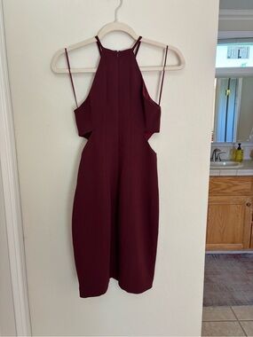 INTERMIX Burgundy Halter Midi Dress with Side Cutouts